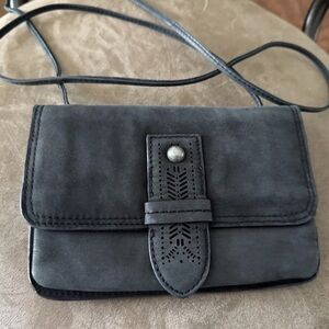 Lucky Brand Liza Convertible Crossbody Bag Leather Charcoal Black Wallet Purse